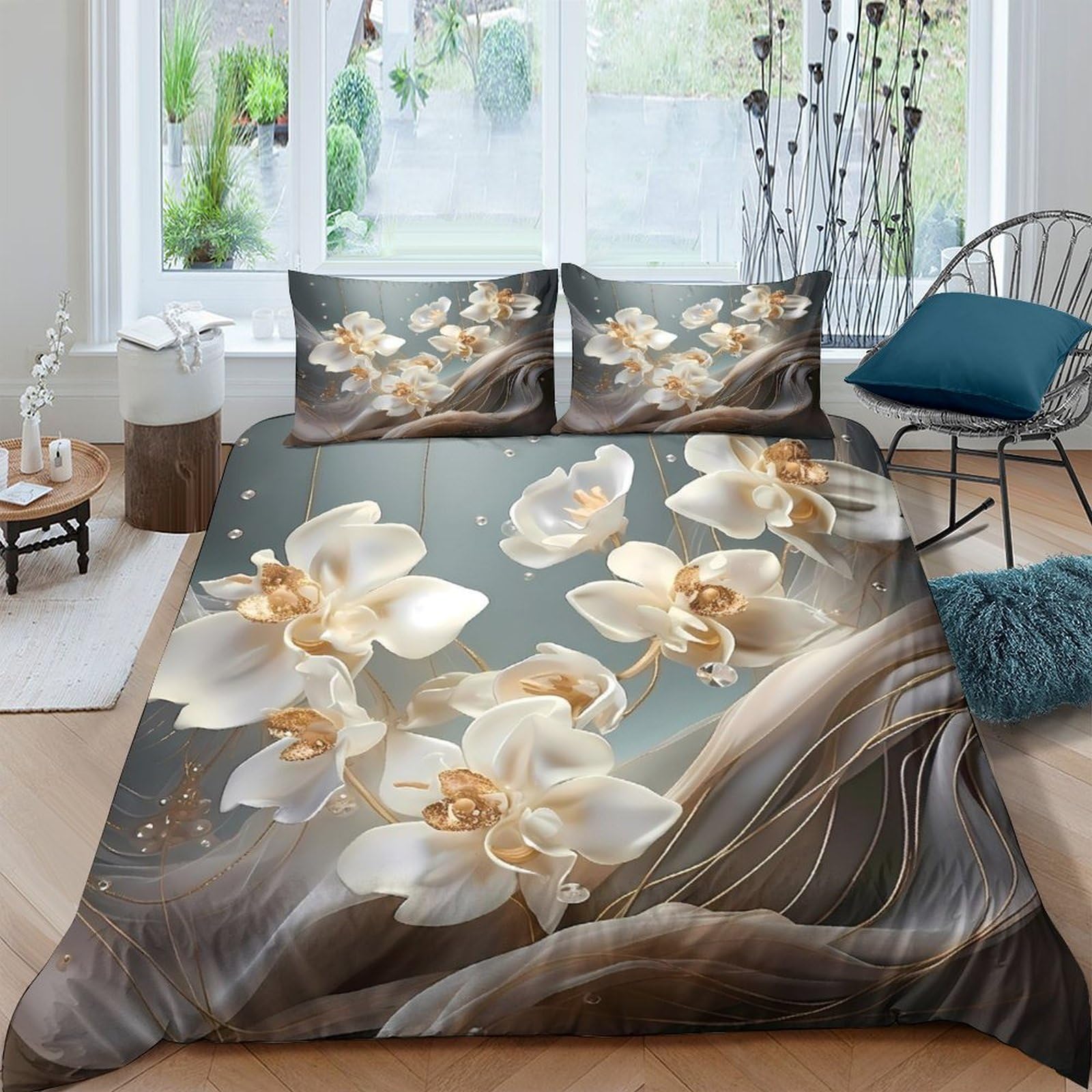 Ctjqhvkz Style-1 3D Printed White Orchid Fitted Sheet Microfiber Soft Floral Mattress Cover For Bedroom Dorm Decorative Protection Single（135X200cm）