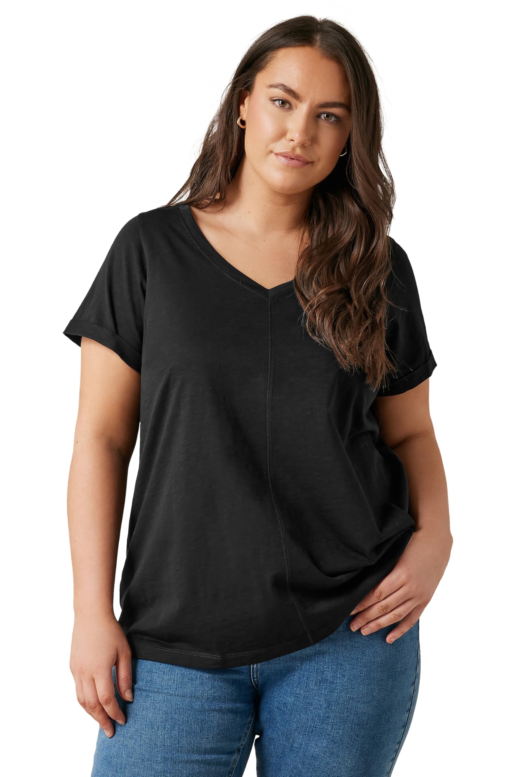 Evans Women's Black Curve Premium Cotton T-Shirt - Plus Size Curve