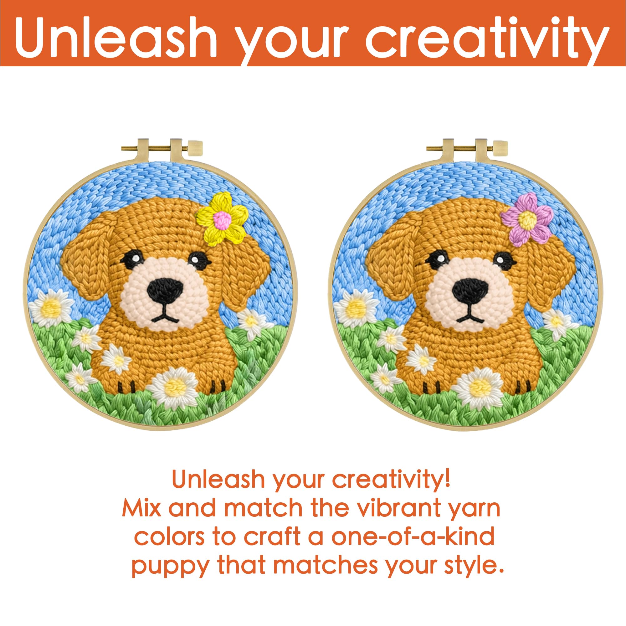 Kit di aghi da punzonatura per principianti: adorabile cucciolo di Golden Retriever fai da te, kit tutto in uno con cerchio, tessuto e filato, regalo facile e decorazione per la casa per adulti e