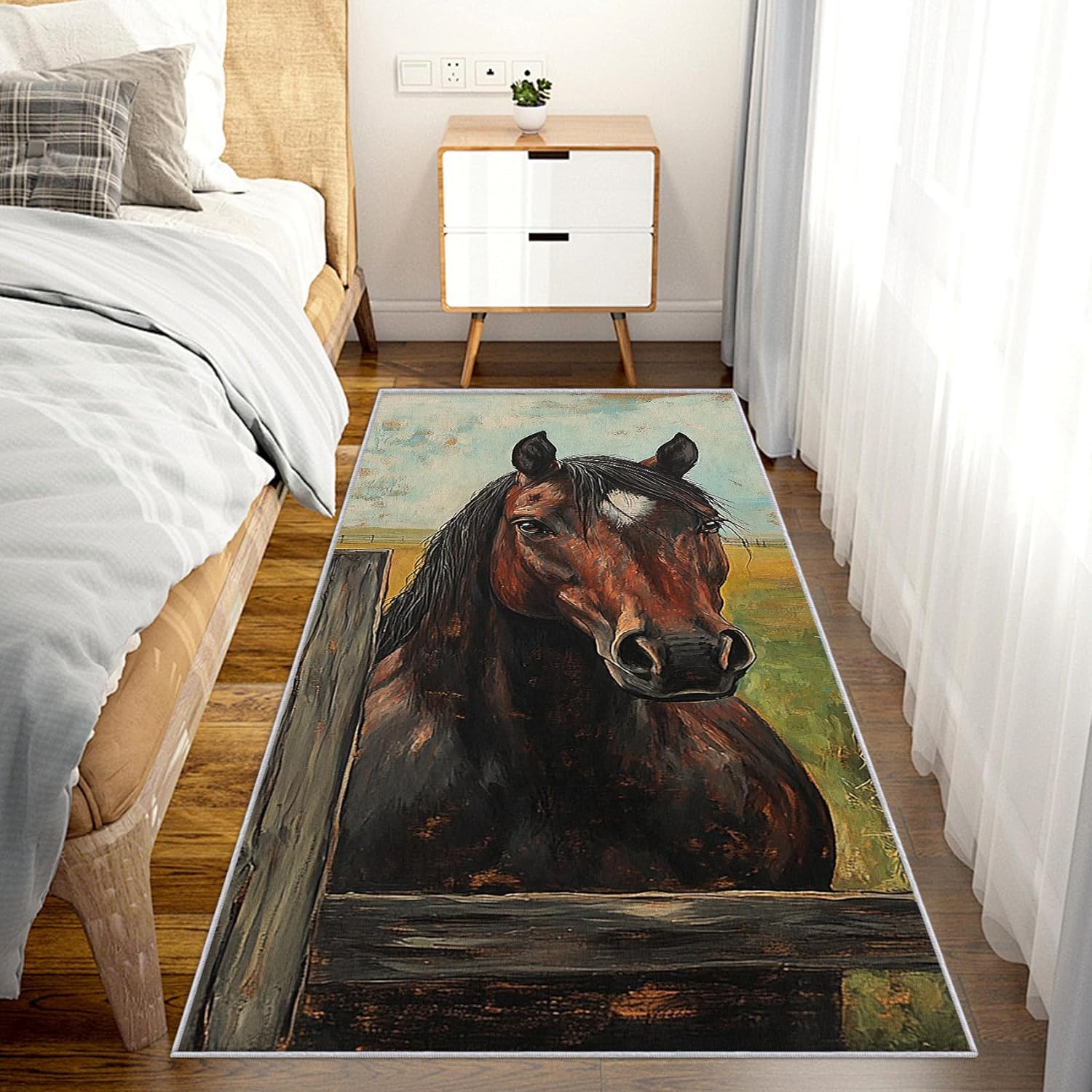 Horse Runner Rug 2x4 Small - Hallway Runner Rug Farmhouse Rustic Farm Animal Pattern, Non Slip, Washable, Horse Home Decor Carpet for Kitchen, Entryway, Bedroom, Laundry Room H344