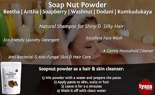 Miniatura 6 de Iyasa Holistics Polvo de soapnut orgánico, paquete de prueba de 4 onzas, Aritha, Reetha, Sapindus Mukorossi, champú y acondicionador natural para la