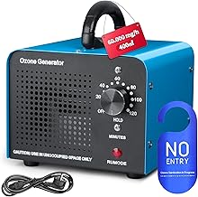Ozongenerator 60.000 mg/h Ozongerät bis zu 400 ㎡, Ozon Luftreiniger mit 120 Min Timer, Geruchskiller Geruchsneutralisierer für Auto, Rauch, Wohnung, Küche, Haustiergerüche (Dunkelblau)