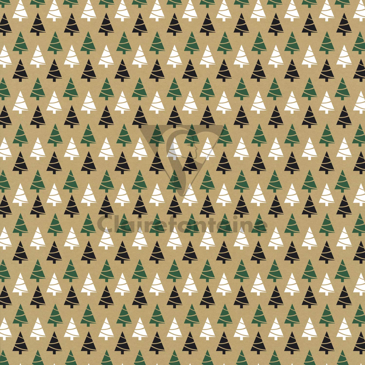 Clairefontaine 211421AMZC - Un Carton De 12 Rouleaux De Papier Cadeau - Papier Kraft Vergé 60g - Dimensions : 2x0,70m - Motif : Kraft, Noël, Boules, Sapins, Cerfs - Emballage Cadeau