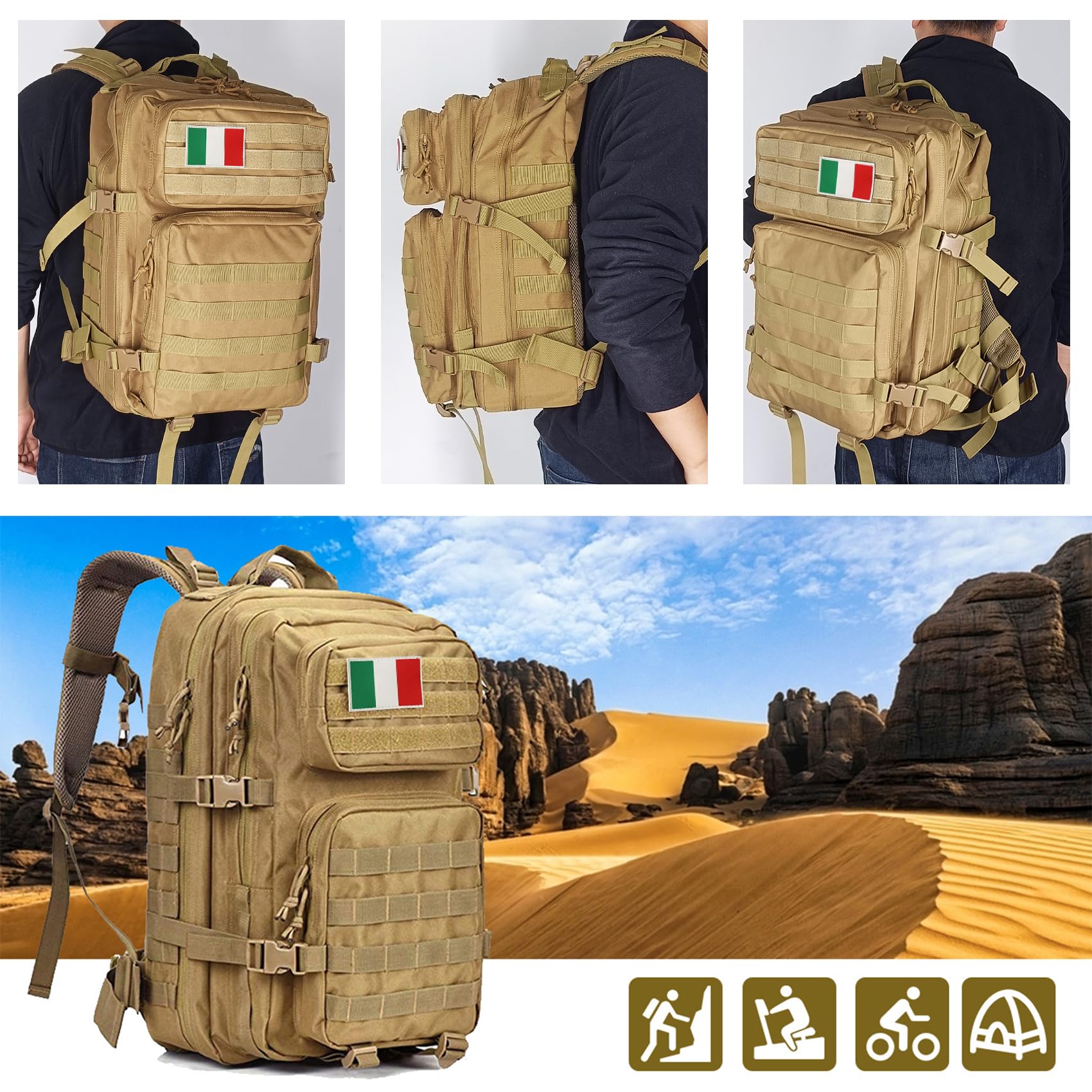 Oreunik Zaino Militare Tattico 45L, Impermeabile Zaino Grande Zaino Viaggio Molle Zaino di Assalto Zaino Scuola Uomo Donna per All'aperto Trekking, Pesca, Palestra,Campeggio, Montagna
