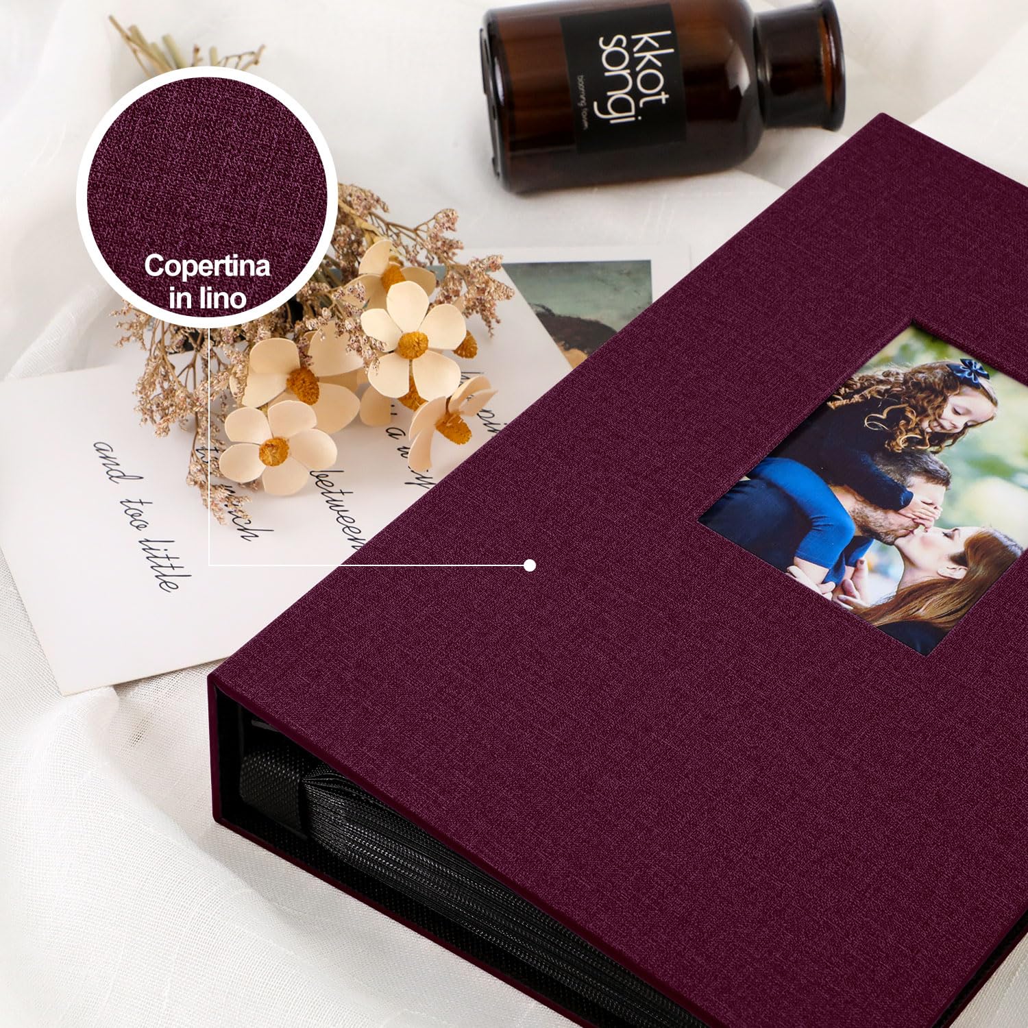 Lanpn Album Fotografico 10x15 300 Tasche, Biancheria Porta Foto Album Portafoto Orizzontali 10 x 15 cm Tascabile Tasca Viola