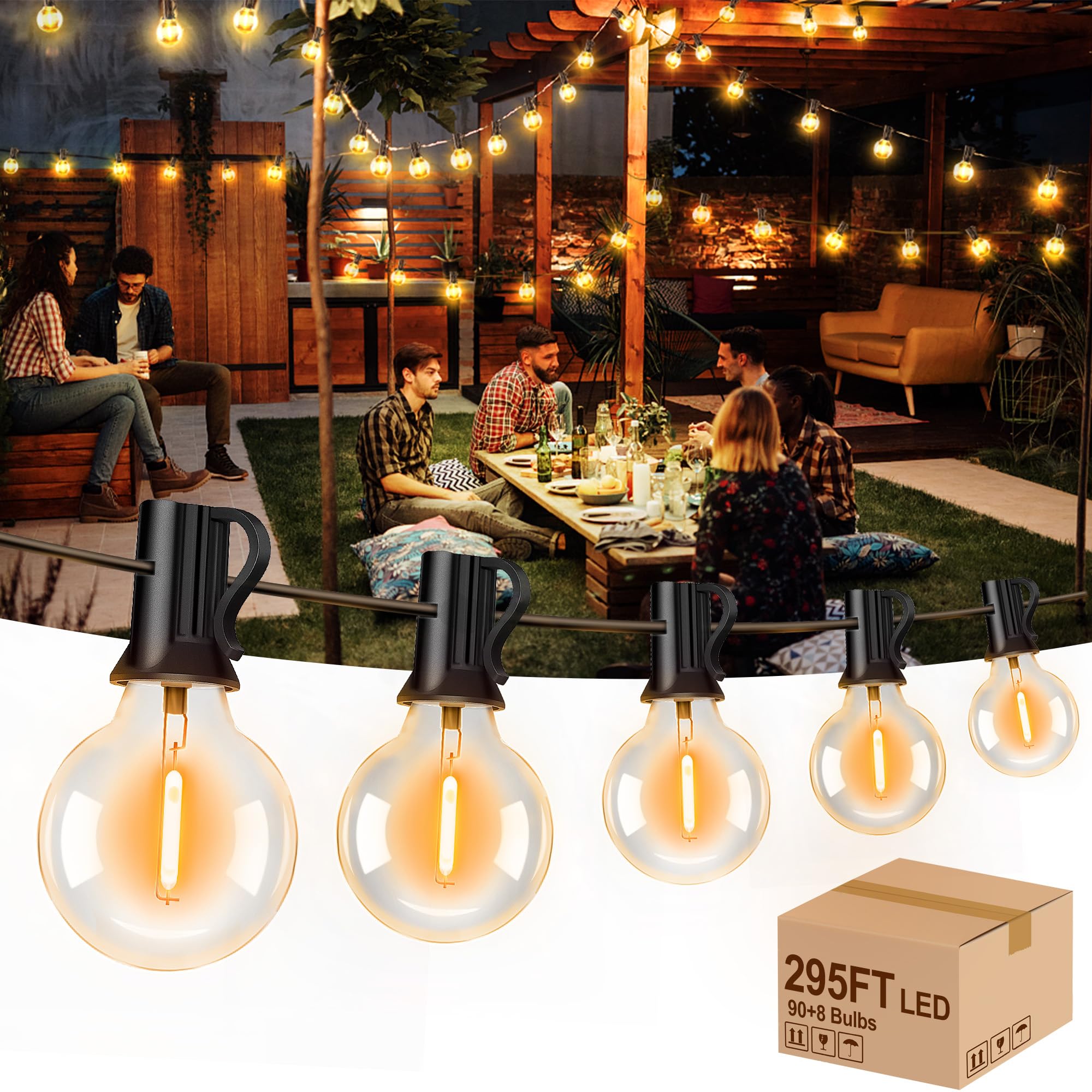 Photo 1 of XURISEN Outdoor String Lights Waterproof Warm White 90LEDS 295FT