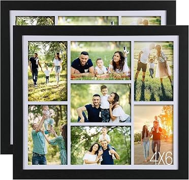 DoubleFill 2 Pcs 4x6 Collage Picture Frame 7 Photo Wood Frame, Black