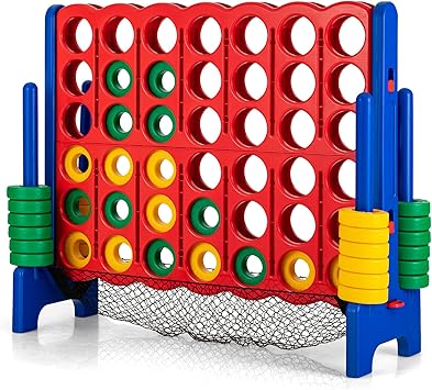 Costzon Giant 4-in-A-Row, Jumbo 4-to-Score Giant Game Set for Kids & Adults, Indoor Outdoor Yard Connect Game, 3.5FT Tall with 42 Jumbo Rings & Quick-Release Slider, Perfect for Family & Party Games