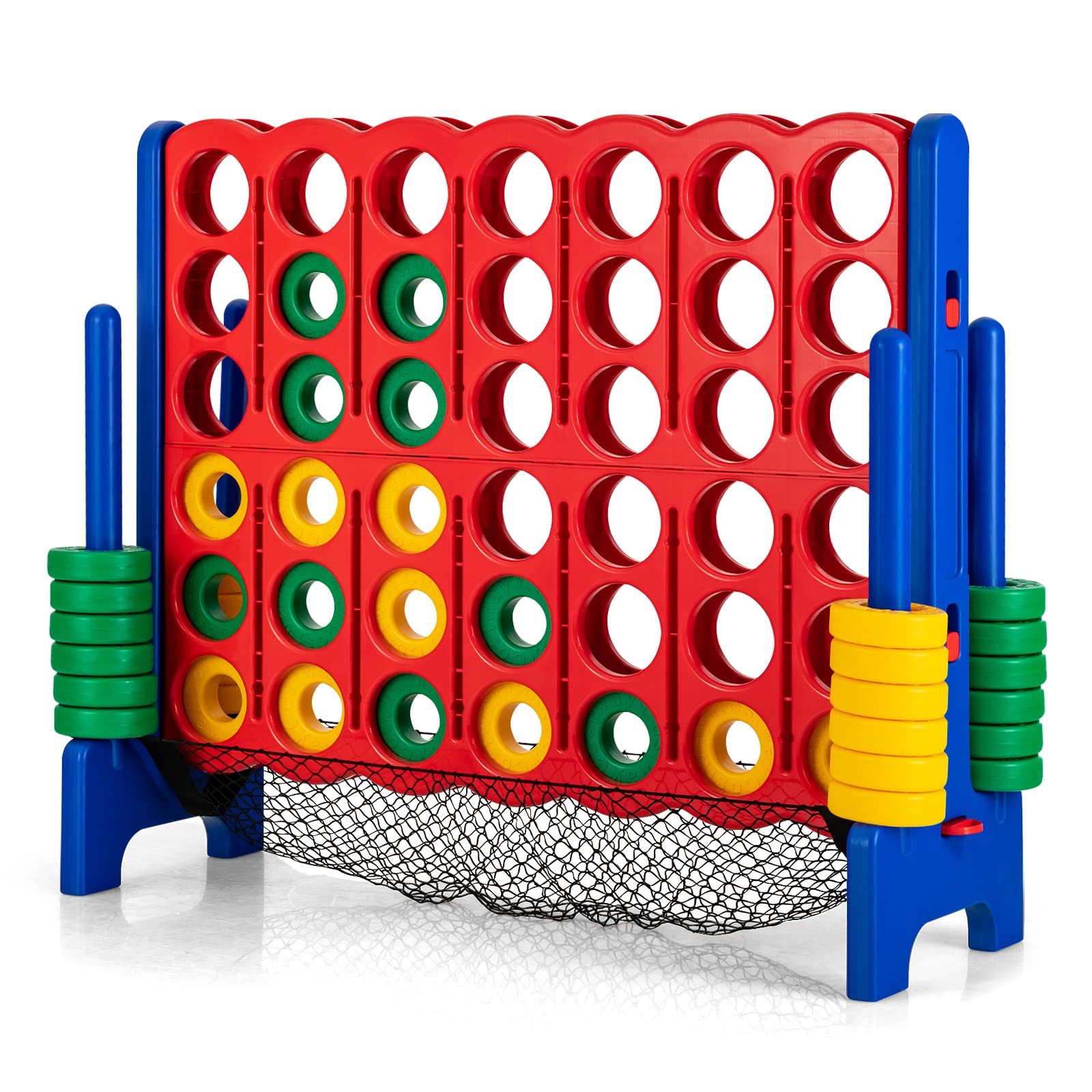 Costzon Giant 4-in-A-Row, Jumbo 4-to-Score Giant Game Set for Kids & Adults, Indoor Outdoor Yard Connect Game, 3.5FT Tall with 42 Jumbo Rings & Quick-Release Slider, Perfect for Family & Party Games