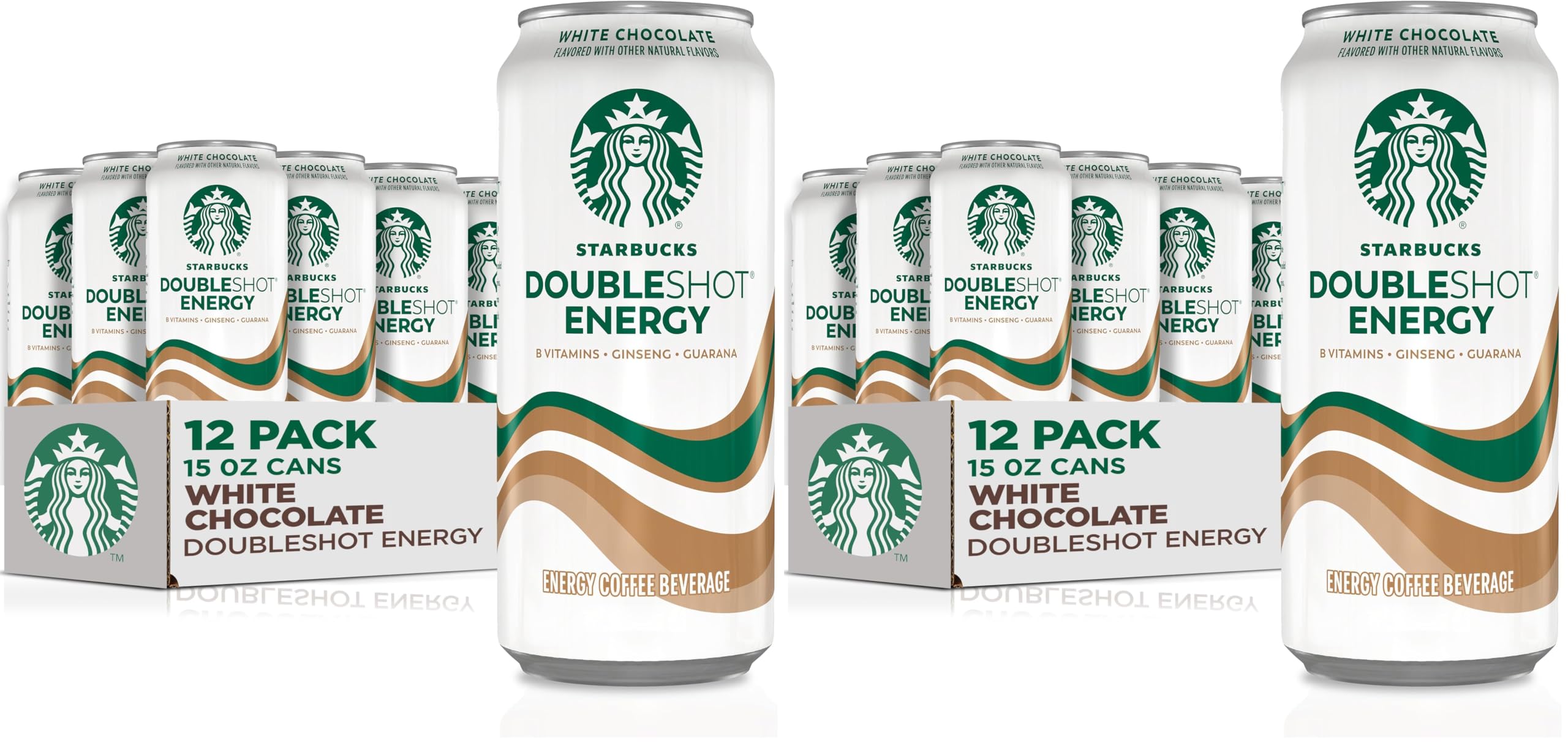 Starbucks Doubleshot Energy Drink Coffee Beverage, White Chocolate, Iced Coffee, 15 fl oz Cans (12 Pack): White Chocolate 15 Fl Oz (Pack of 24)