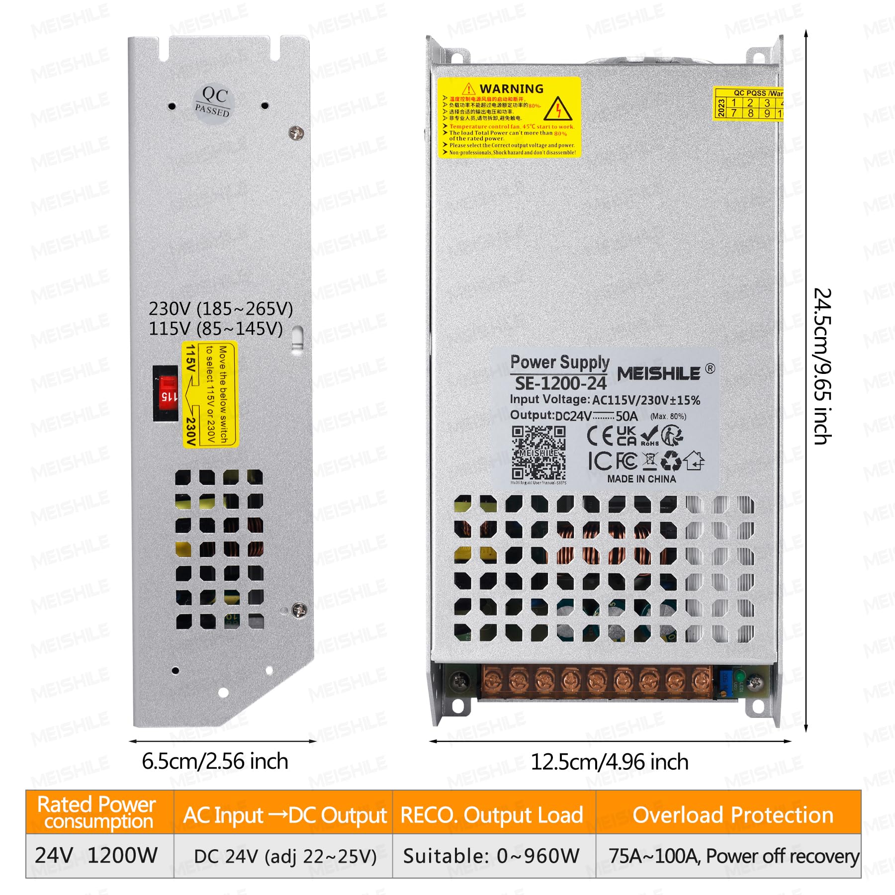 Trafo DC 12V 100A 1200W voeding 230V AC naar DC 12Volt voeding