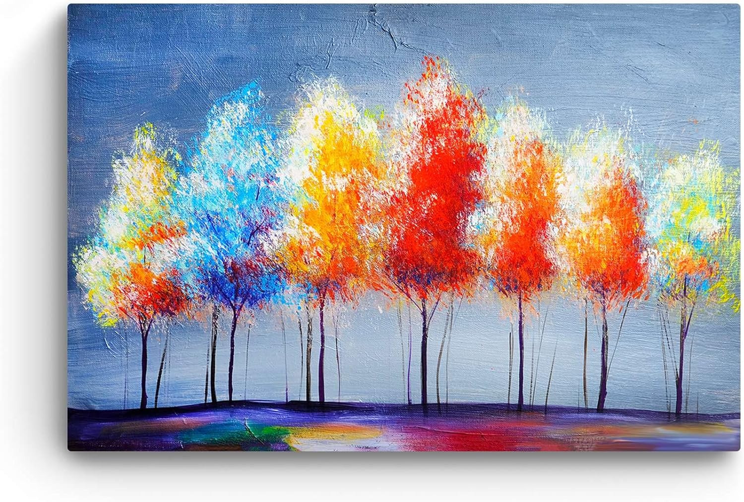 Startonight Canvas Wall Art Decor Abstract Seven Colored Trees Stretched Print, Modern for Bedroom or Living Room, Office Ready to Hang Home Decor Unique Luminous Artwork 24" x 36"
