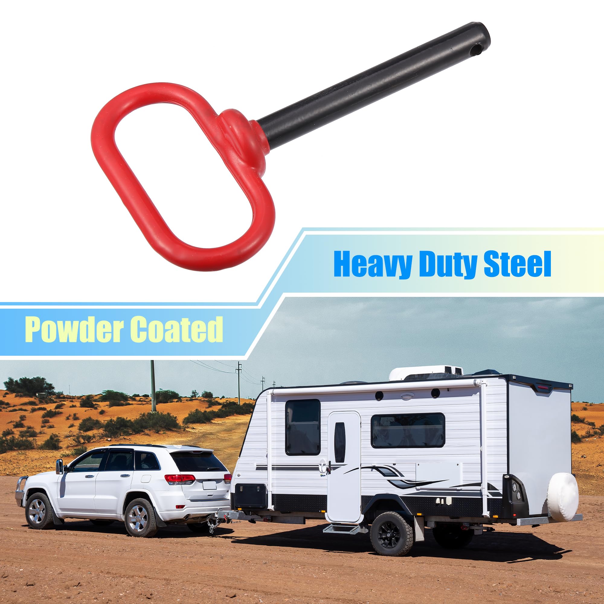 X AUTOHAUX 1/2 x 3 5/8 Inch Trailer Towing Handle Hitch Clevis Pin and Clip for Lawn Mower Trailer Towing Cargo Boat RV Car Truck Bike Tractor Tow Hitch Lock Pins Red - Image 2