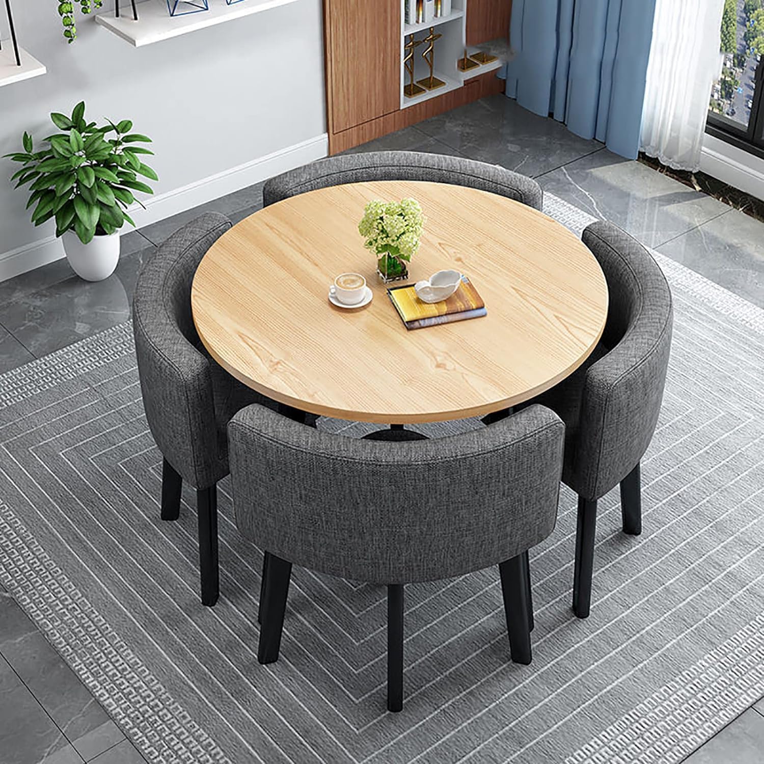 Modern Dining Table Set for 4 Round Conference Room Table with Chairs Small Round Dining Room Table Set Circle Kitchen Table for 4,A27-80x80x75cm
