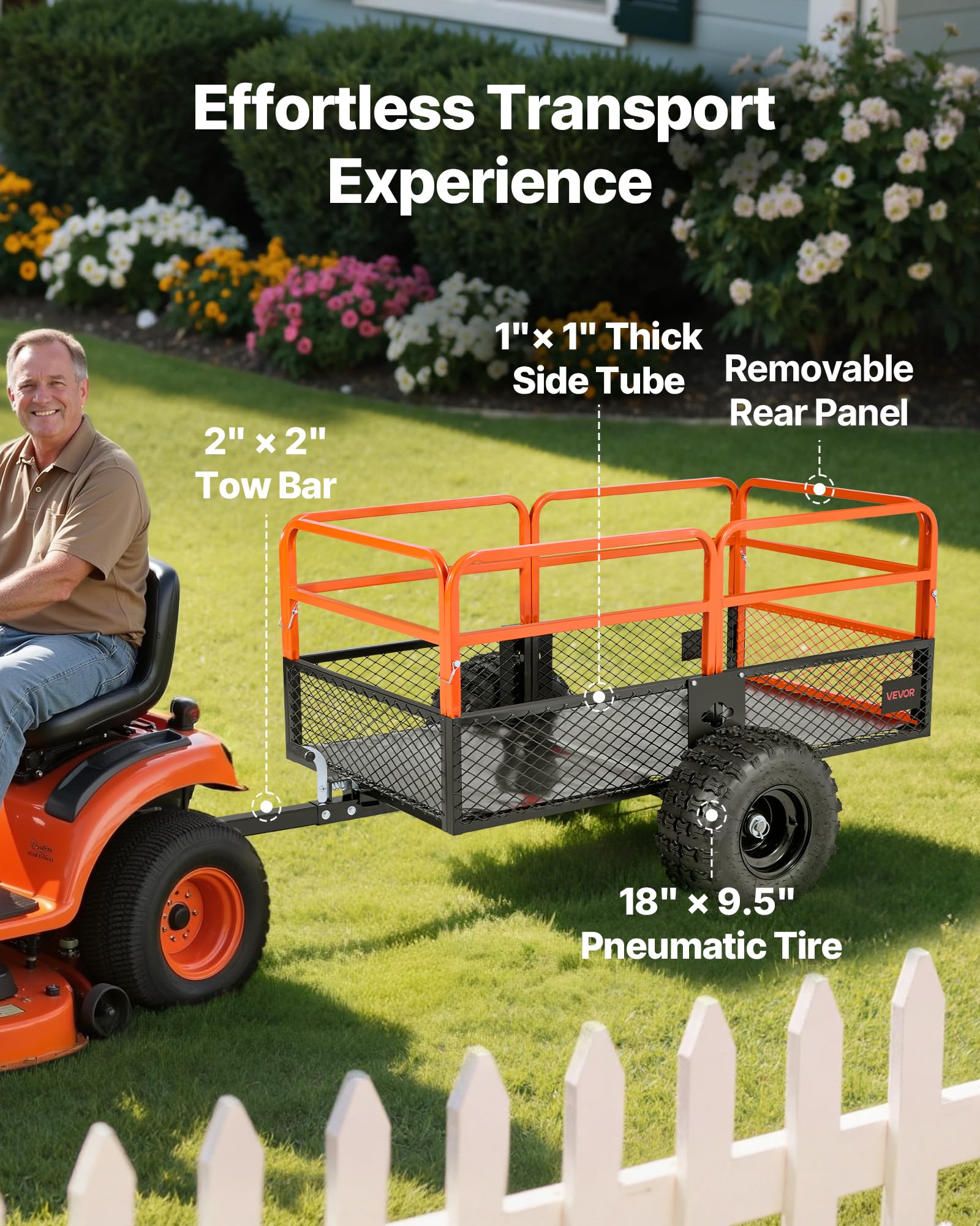 VEVOR Remorque à Benne Basculante, 793 L, Remorque de Tracteur Tondeuse à Gazon de Jardin en Acier, Capacité de Charge 800,6 kg, avec Pneus 45,72 cm, Chariot de Transport à Déversement pour VTT, UTV