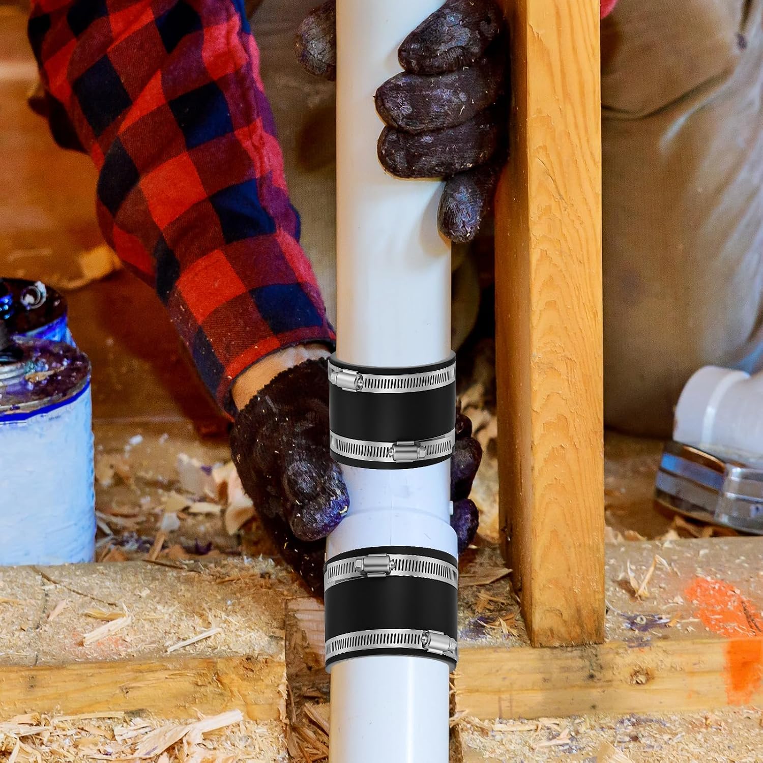 4 Packs Flex Hose Cuffs, 4 Inches Dust Collection Hose Flexible PVC Coupling Rubber Vacuum Hoses Connector Ports Fittings with Stainless Steel Hoses Clamps for Plastic and Copper Plumbing Connections