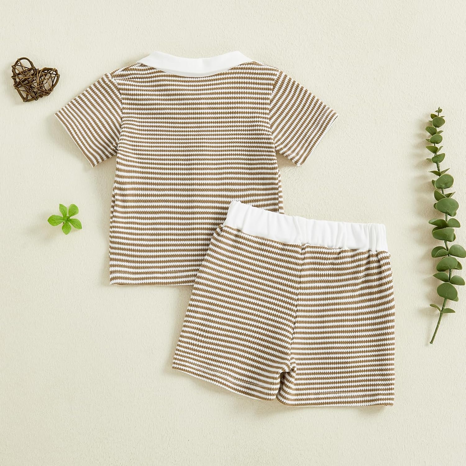 fhutpw Baby Toddler Boy Clothes Striped Button Down Shirt Tops + Elastic Waist Shorts Infant Boys Summer Outfits 2PCS Sets - Image 6