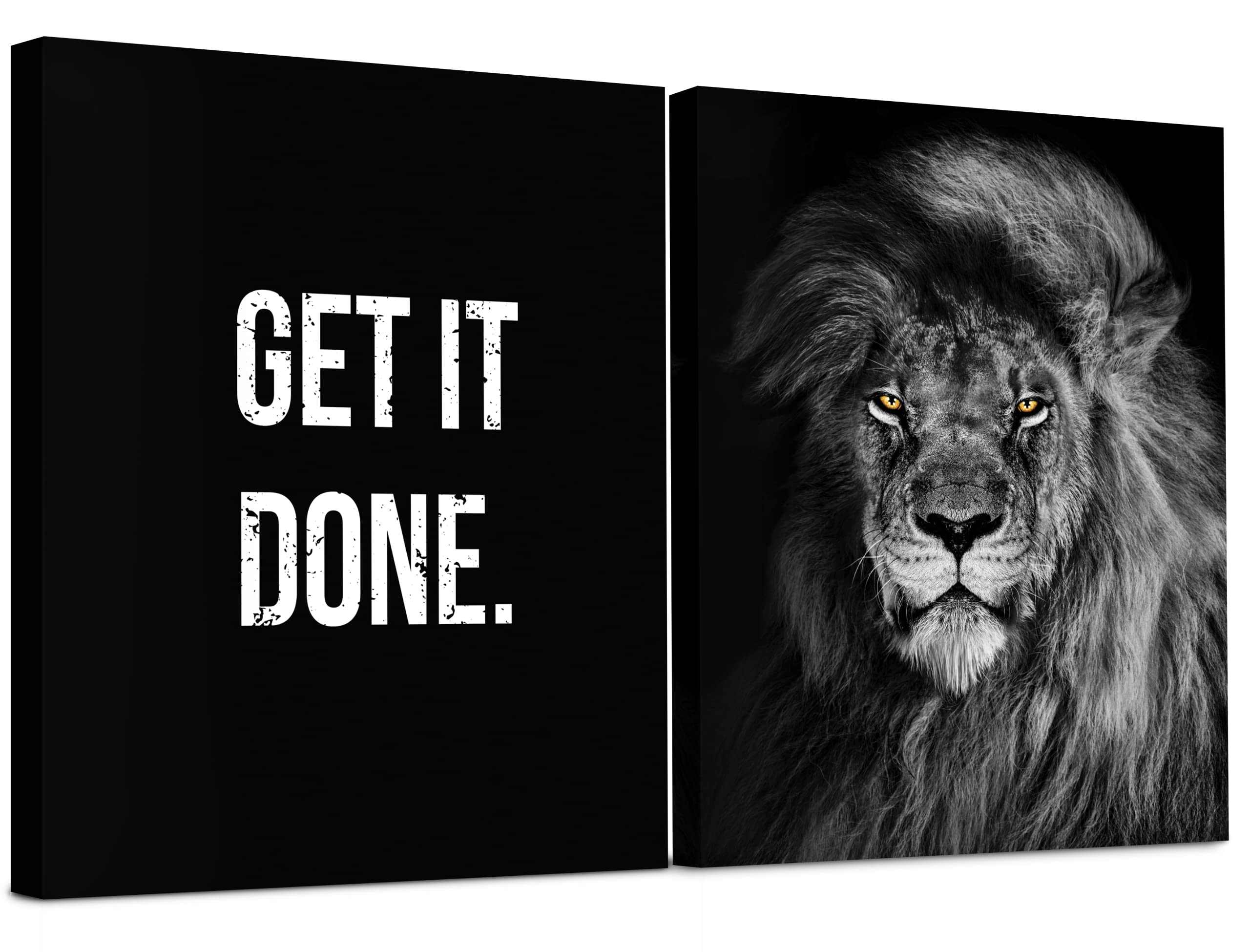 Photo 1 of **NO LION** Motivational Wall Art - Lion Inspirational Canvas Artwork Poster for Motivation, Success, Hustle & Hard Work - Black 3 Piece Set, Positive Quote Picture for Men, Office, Gym, Living Room & Home Decor Gift 4920 - Motivational Lion 24x40