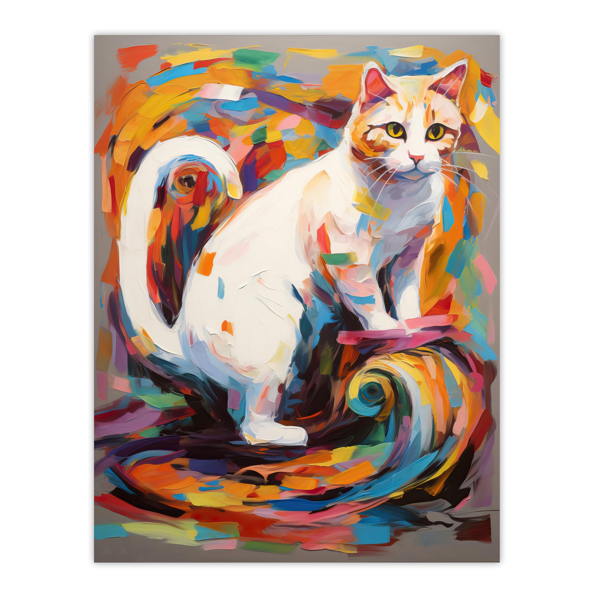 Artery8 Armchair Cat Portrait Painting Colourful White Extra Large XL Wall Art Poster Print