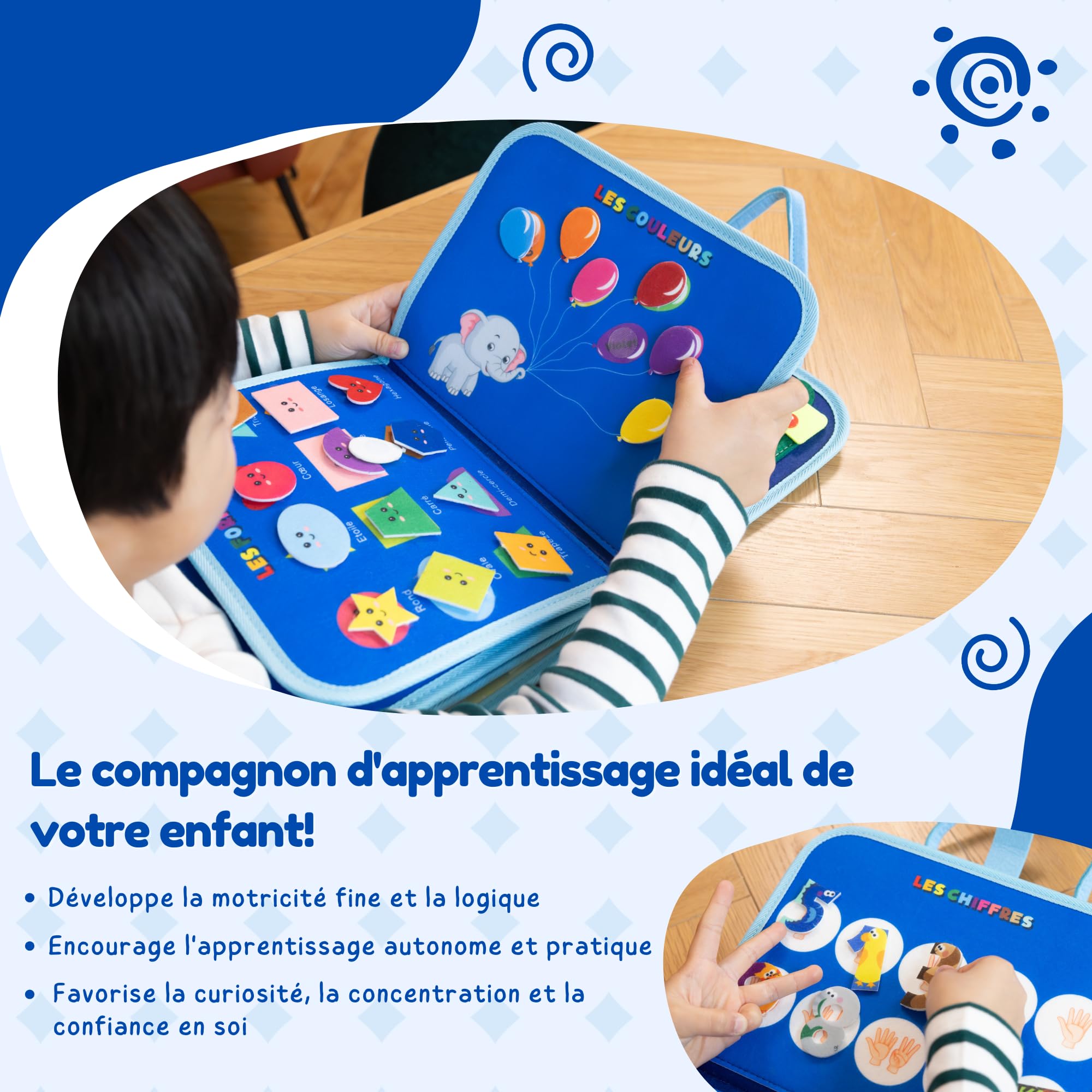 Nene Busy Board Montessori (French Version), Sensory Educational Toy 3-6 Years Old Girl/Boy, Activity Board: Colors, Shapes - Image 3