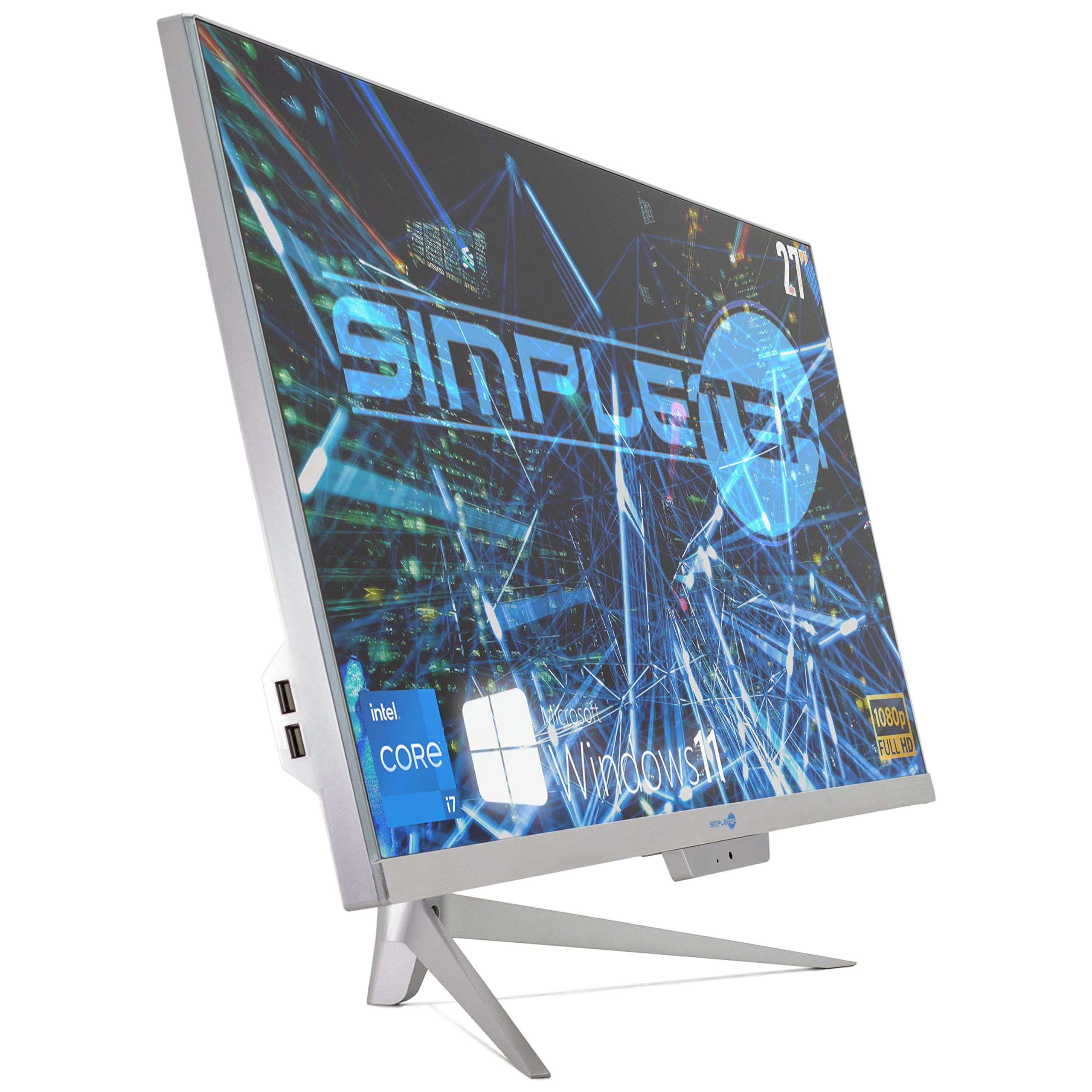 SIMPLETEK PC All in One RGB Core i7 Windows 11 Pro 27" Full HD RAM 16 GB SSD 240GB + 2 TB | Webcam Integrata, WiFi5, Bluetooth | Computer Fisso Desktop