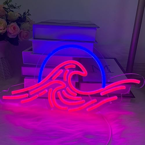 Miniatura 10 de Warmthwish Letrero de neón con diseño de amanecer y puesta de sol, con ondas de sol, para dormitorio, montañas, letrero de neón LED hecho a mano