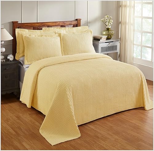 Better Trends Jullian Collection Colchas de chenilla tamaño Queen, diseño de rayas atrevidas en amarillo, colchas supersuaves y ligeras, colchas y