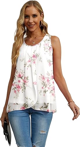 Miniatura 3 de IWOLLENCE Camiseta sin mangas de gasa para mujer, de verano, de doble capa, holgada, cuello redondo, estilo casual