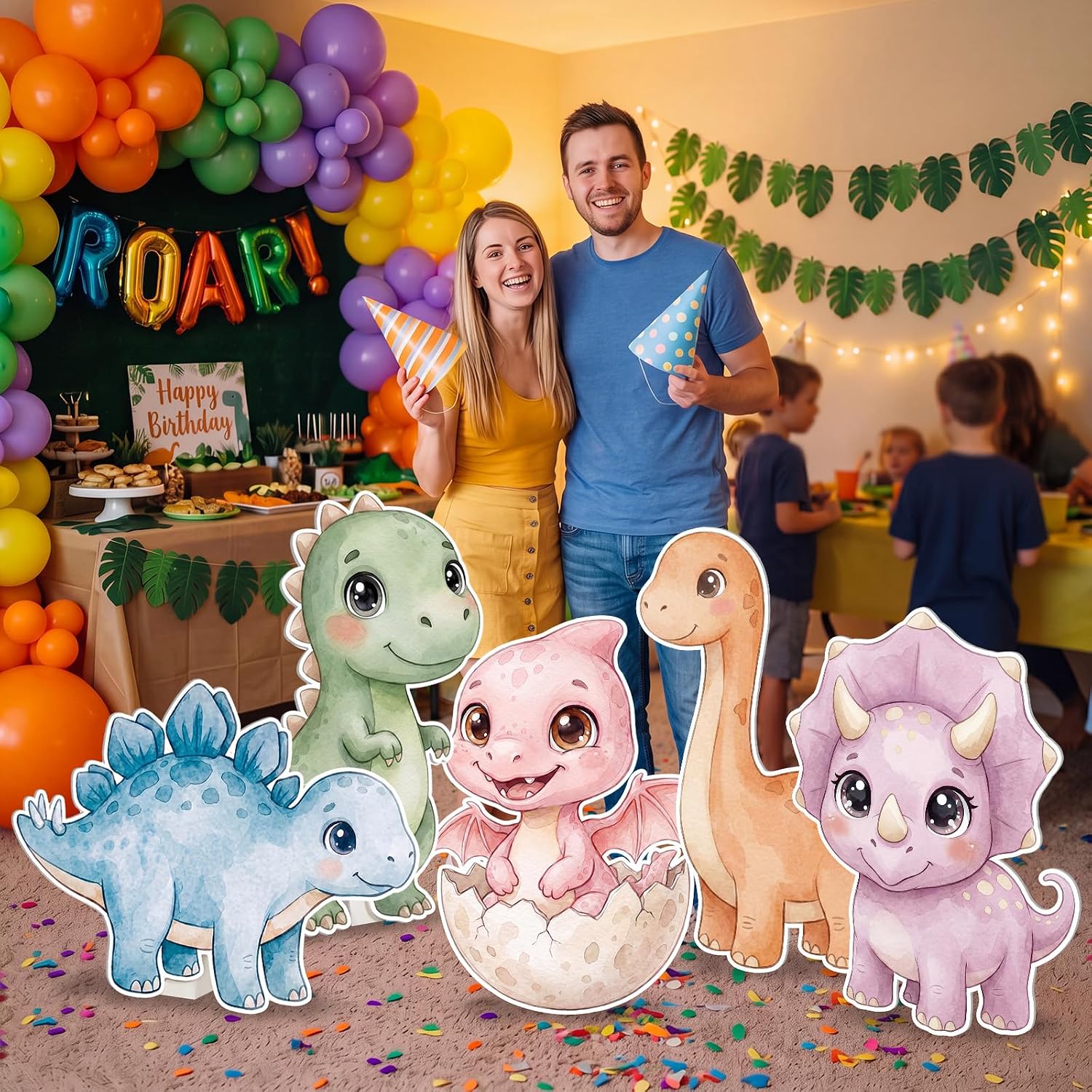 Capoda Cartoon Dinosaur 5 Pcs Life Size Standup Set Dinosaur Foam Board Party Decorations Cardboard Cutout for Birthday Party Photo Props Supplies