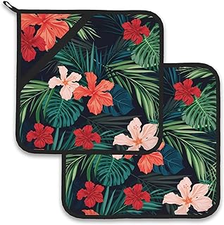 Tropic Hawaiian Hibiscus Flower Pot Holder Set of 2,Heat Resistant Potholders Oven Hot Pads for Kitchen Cooking Baking BBQ
