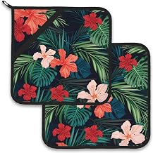 Tropic Hawaiian Hibiscus Flower Pot Holder Set of 2,Heat Resistant Potholders Oven Hot Pads for Kitchen Cooking Baking BBQ