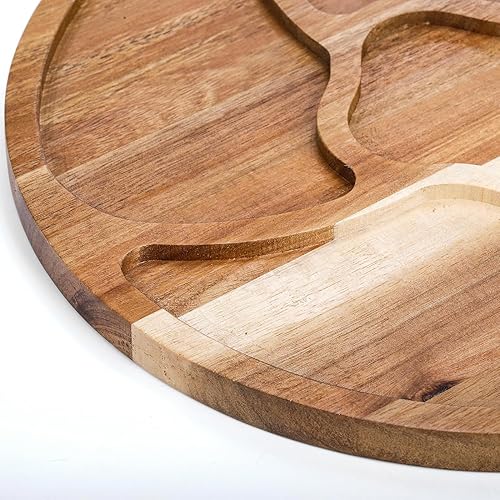 Miniatura 4 de Suwimut Juego de 2 tablas de quesos de madera de acacia de 12 pulgadas, bandeja redonda grande para servir alimentos para ensalada de frutas, queso,