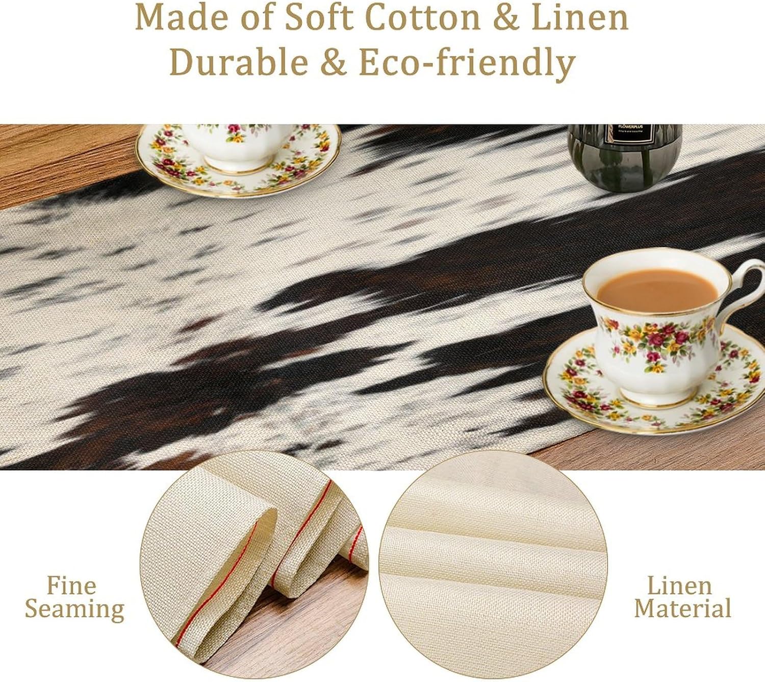 YCness Cow Print Table Runner, Brown Cowhide Print Western Style Table Runner Country Farmhouse Cottage Cow Patten Table Decoration for Home Kitchen Dining, 13x12013x120 Inch