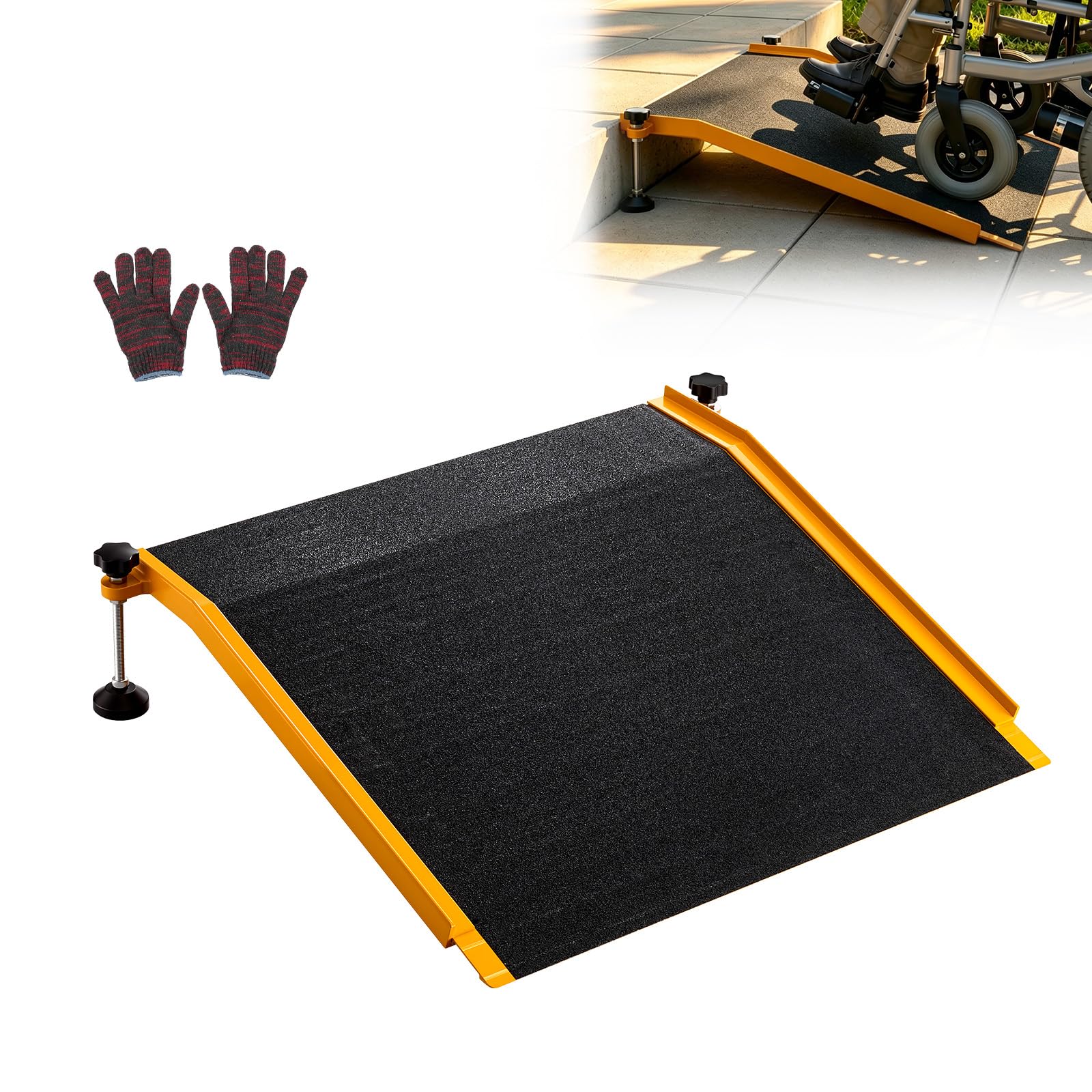 VEVOR Rampa para Silla de Ruedas de 670 x 810 mm, Rampa de Umbral de Aluminio Antideslizante, Capacidad de Carga 181,4 kg, Plataforma para Entradas, Garajes, Andadores, Puertas, Scooters y Carros