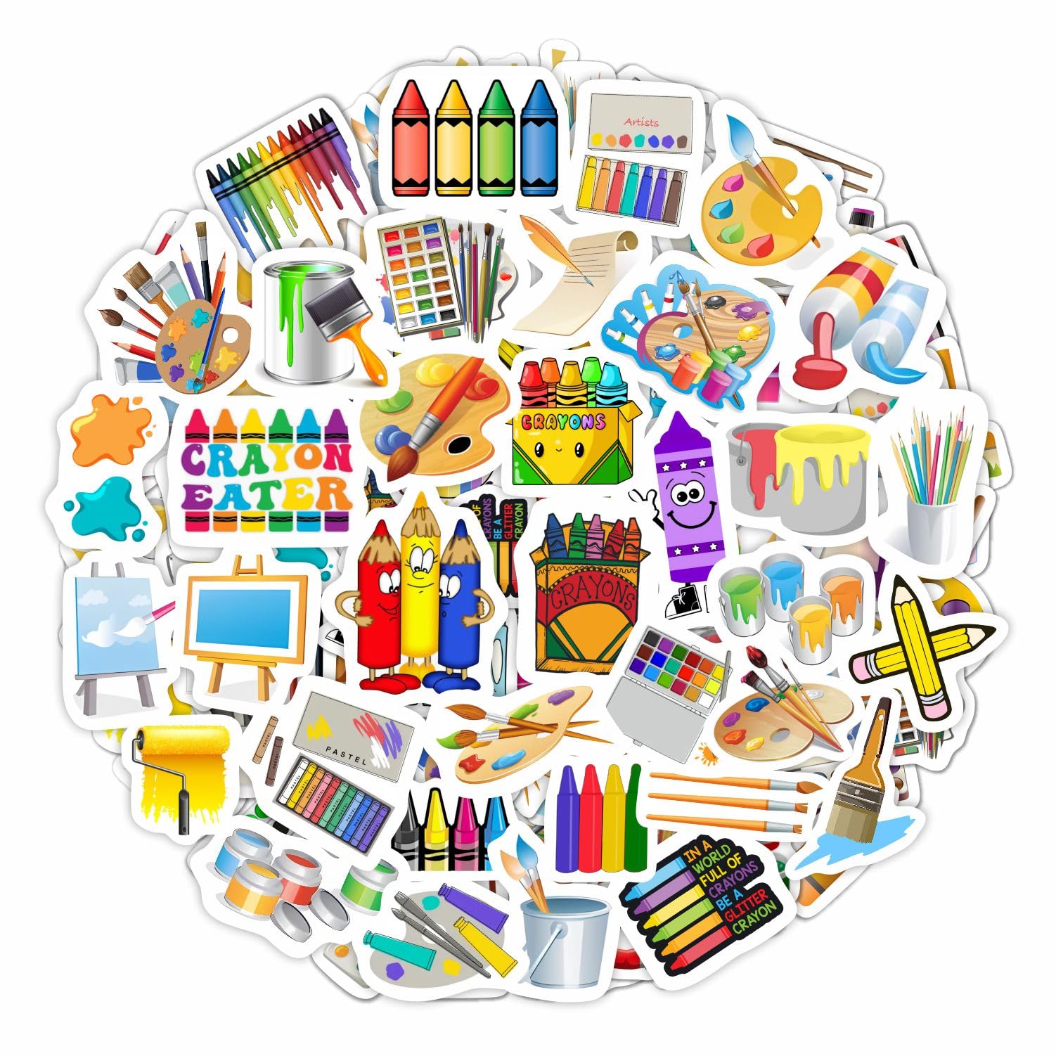 BulbaCraft 100Pcs Art Stickers, Crayon Stickers, Paint Laptop Decals, Painting Decals - Art Party Favors, Paint Party Favors, Gifts for Women & Men