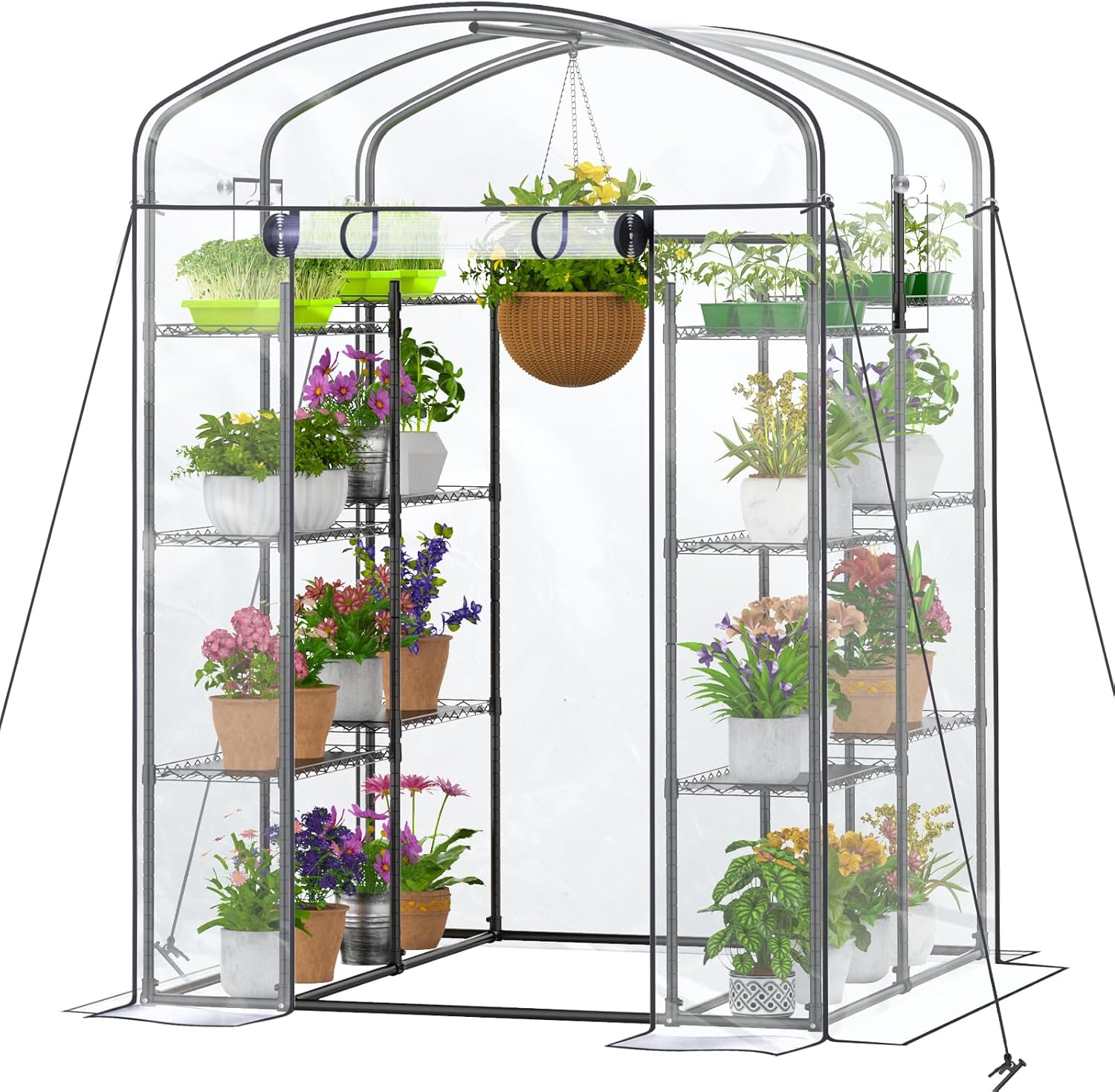 Abimars 4-Tier Greenhouse with Wheels, Height-Adjustable Shelves Metal Plant Shelf with PVC Cover for Seed Starting Trays, Seedling Pots, Plant Pots, 13x29x73inch