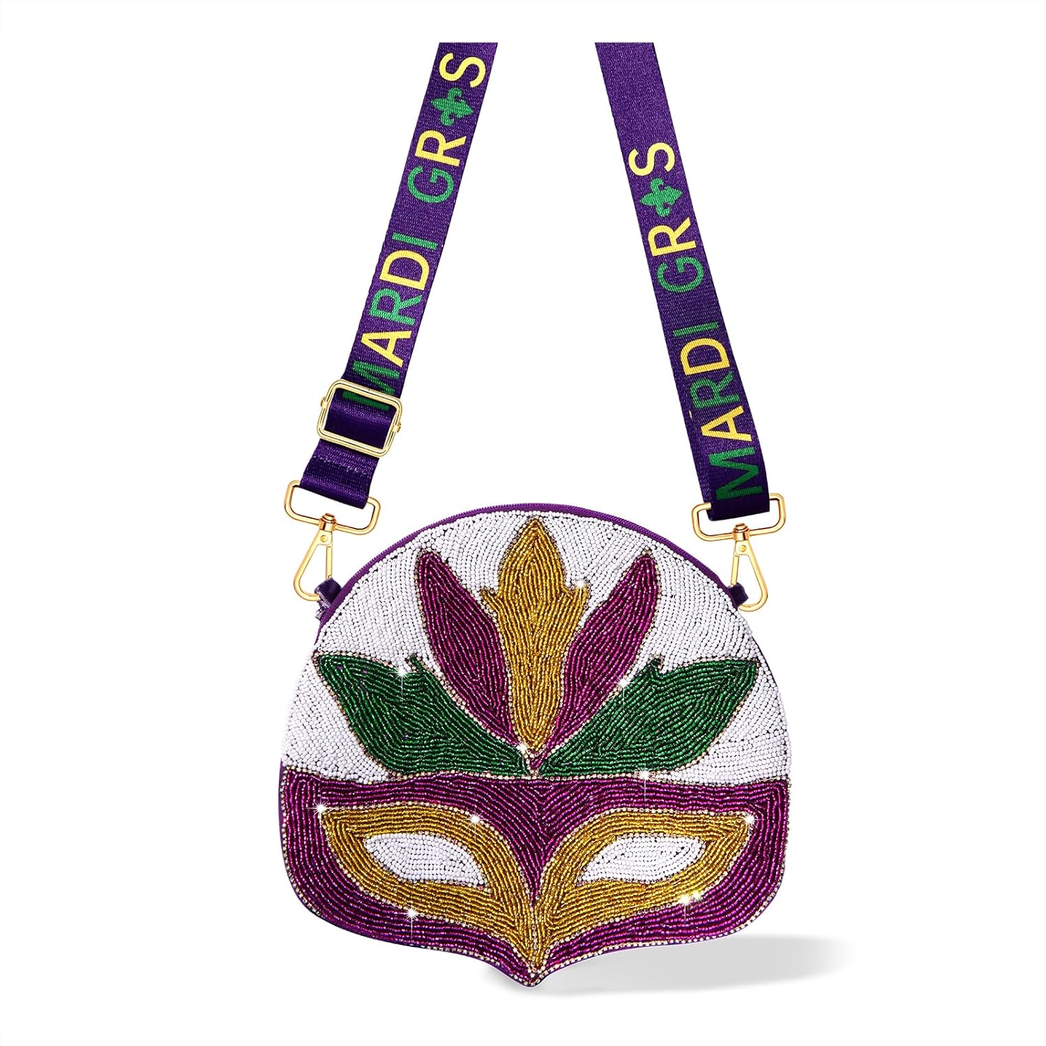 Mardi Gras Purse for Women Beaded Mask Crossbody Purse Purple Shoulder Bag Mardi Gras Parade Party Favors Gifts