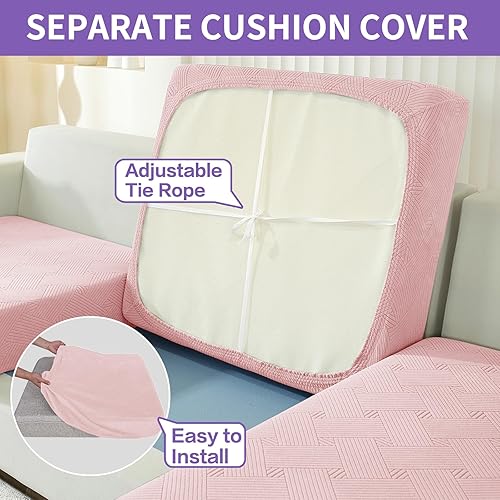 Miniatura 4 de Funda 2026 para sofá biplaza XL a rayas, 3 piezas (71-91 pulgadas), fundas de sofá elásticas gruesas para sofá con cojines 2 XL con banda elástica