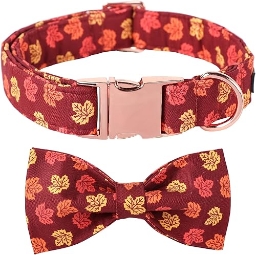 Maca Bates - Collar de otoño para perro con pajarita para perros, lazos y hojas de otoño, ajustables, accesorios de regalo de cumpleaños para