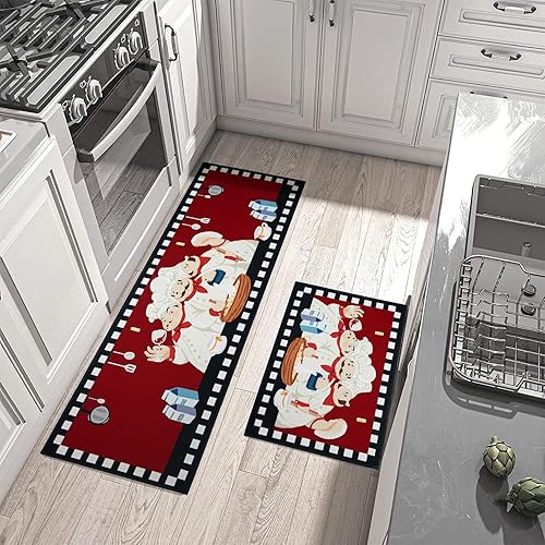 Miniatura 2 de Juego de alfombras de cocina de chef, alfombras rústicas para cocina retro con respaldo de goma, alfombras lavables para fregadero de cocina,