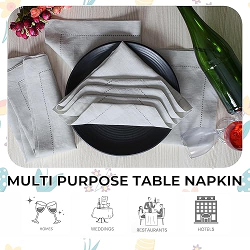 Miniatura 292 de Servilletas de lino y algodón de 18 x 18 pulgadas natural con vainica, servilletas de boda, servilletas de cóctel, servilletas de tela, servilletas