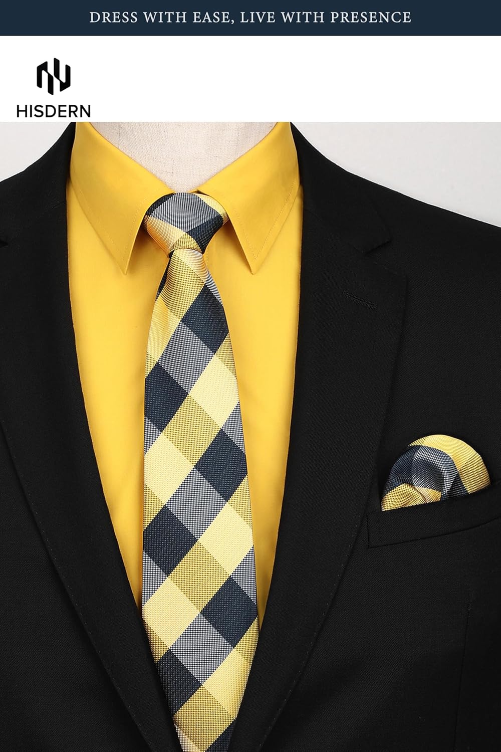 HISDERN Mens Dress Shirt with Tie Pocket Square Set Classic Button Down Shirt Matching Tie Long Sleeve Shirts - Image 7