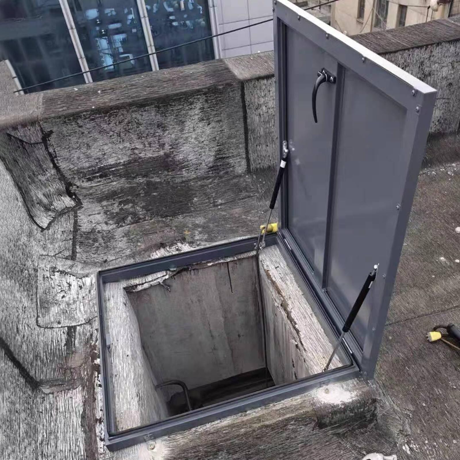 Puerta comercial de acceso para tejados que elimina goteras e intrusiones