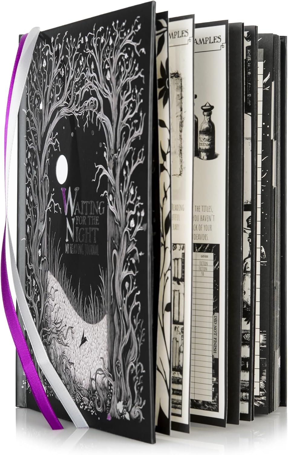 ConQuest Journals Waiting for the Night Gothic-Inspired Reading Journal, Book Review Journals for Readers, 150 Pages, Hardcover Lay-Flat, 2 Ribbon Bookmarks & 1 Goth Bookish Sticker Sheet, 6'' x 8.5''