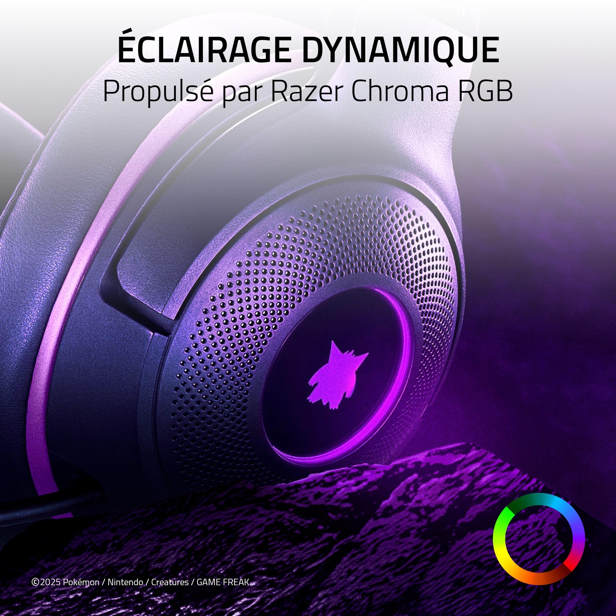 Razer Kraken Kitty V2 - Édition Gengar Pokémon - Casque USB - Pointes Gengar - Éclairage réactif au Stream - Microphone cardioïde HyperClear - Haut-parleurs Triforce 40mm - Son Surround | Violet