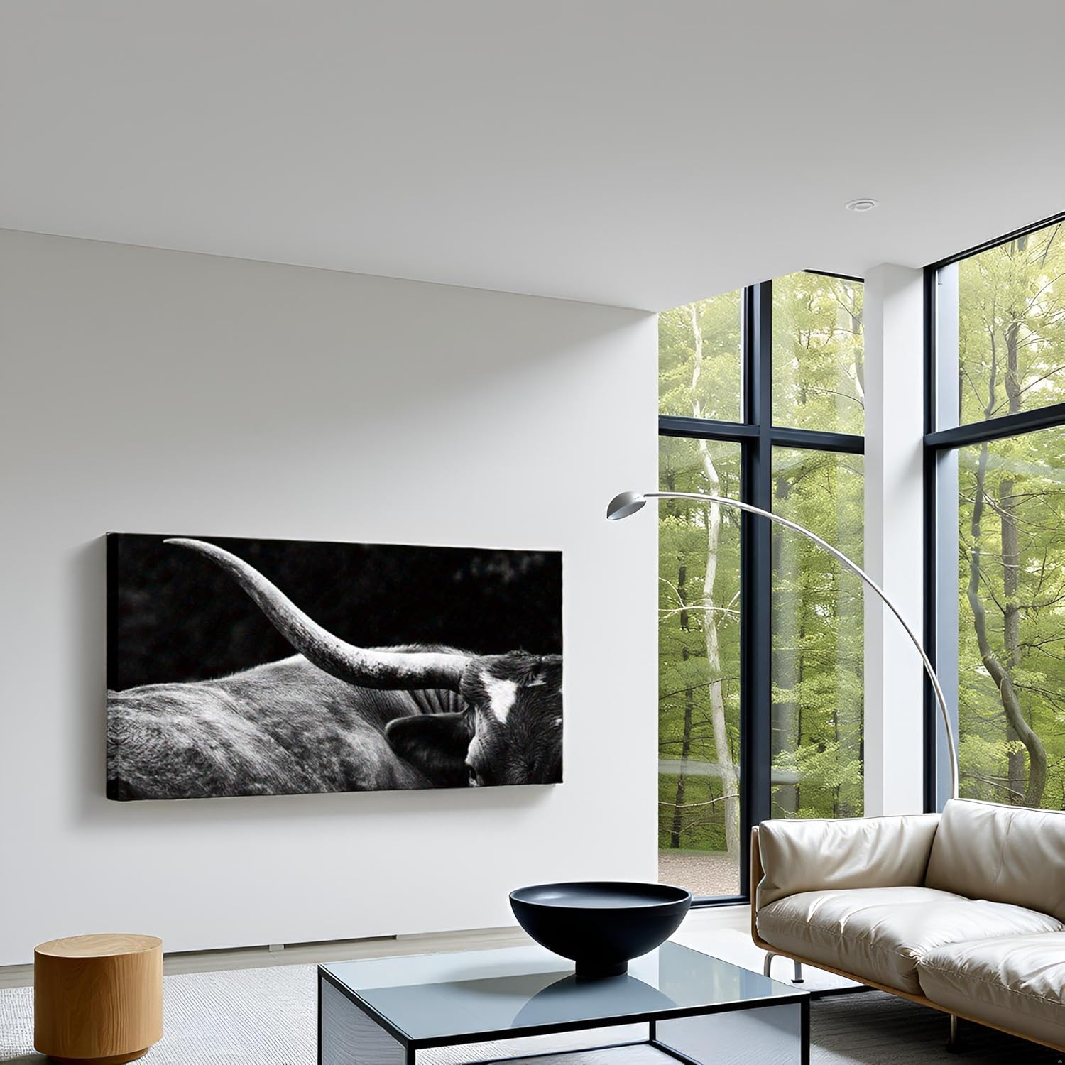Nachic Wall Black and White Longhorn Canvas Art Cow Cattle Horn Picture on Canvas Prints Artwork for Living Room Home Decor 24"x48"