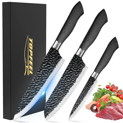 Topfeel Chef Knife Set Professional High Carbon Stainless Steel Kitchen Knife Set of 3,Chef Knife & Santoku Knife & Utility Knife ,Sharp Knife Chef's Knives Set for Kitchen with Gift Box…