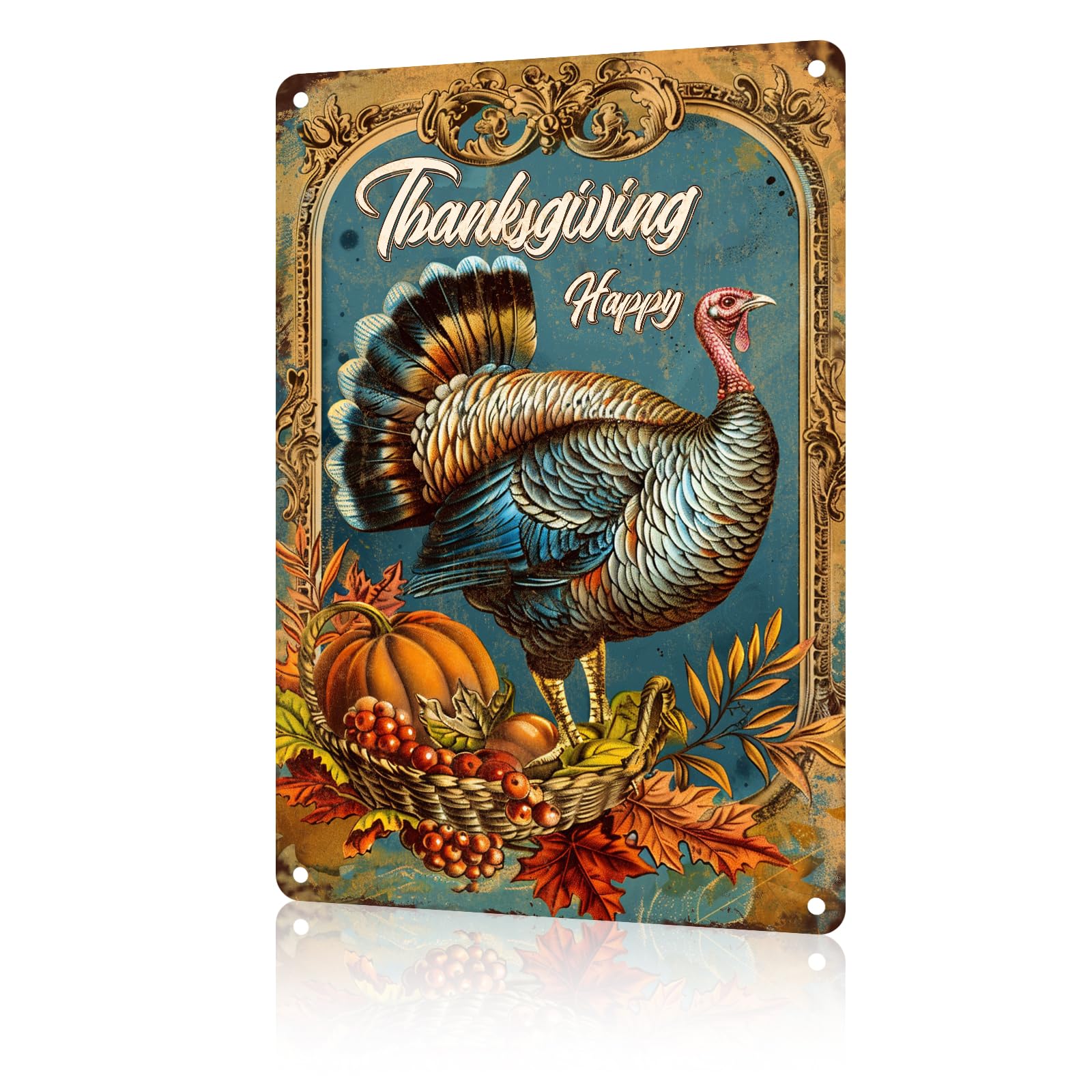 Anceky Retro Signs Happy Thanksgiving Turkey Metal Sign Animal Sign Funny Aluminum Tin Sign Wall Decor for Kitchen Farm Outside Home Bathroom 12×8 Inch