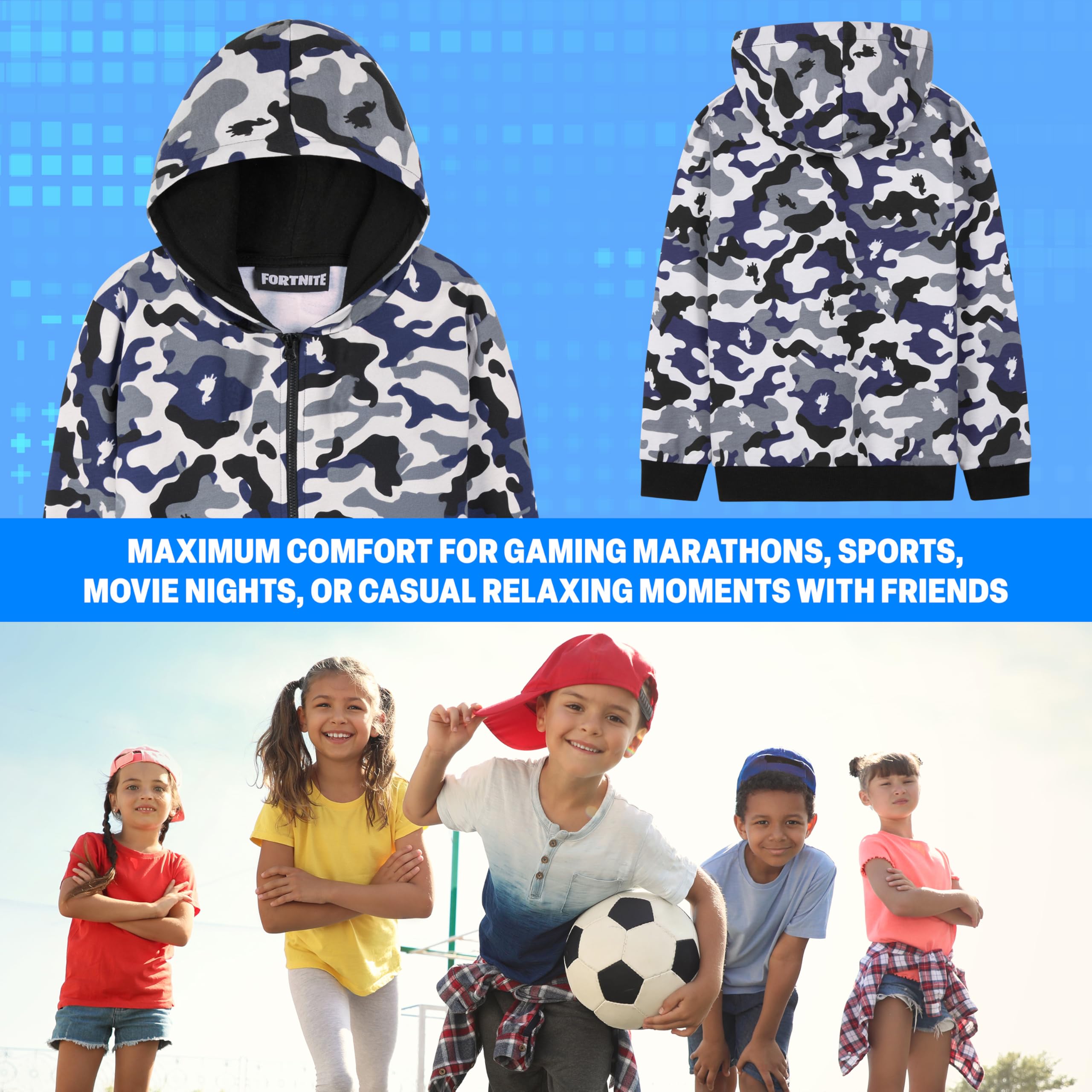 Fortnite Sweats à Capuche Garçon Pull Ado Veste Enfant Sweat Zippé Chaude Gaming Manches Longues Style Décontracté Cadeau Gamer