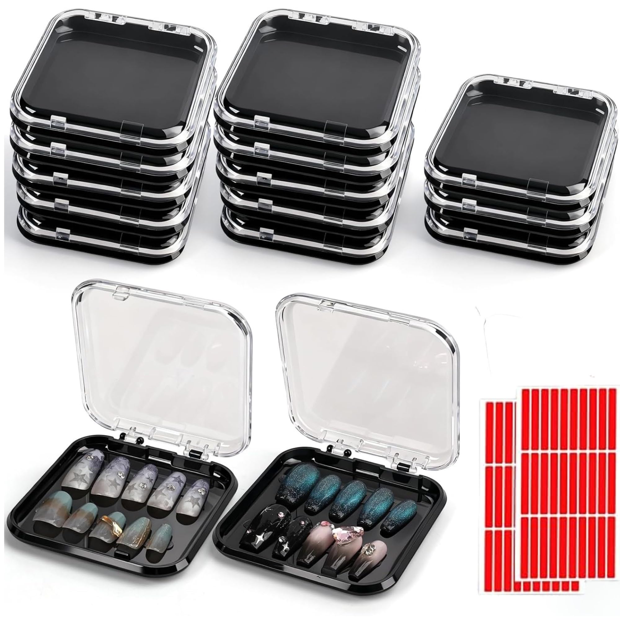 12 Pcs Press On Nail Packaging Box Press on Nail Storage Box for Press Ons with 48 Pcs Adhesive Double Sided Tape for Fake Nail Storage Case Nail-picture-13